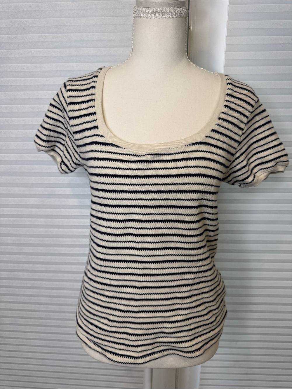 Nation LTD Cream and a Navy Striped Short Sleeve Scoop Neck Tee MK1344